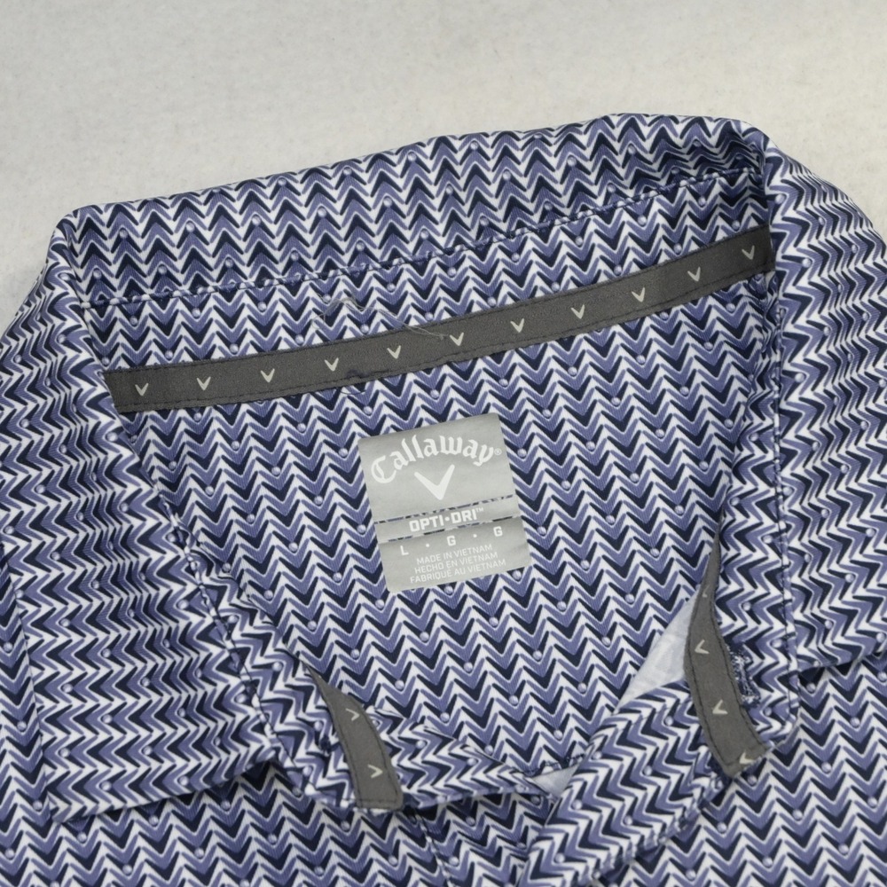 Callaway Polo Shirt Mens Large Blue Geometric Print Performance Short Sleeve - Picture 6 of 11